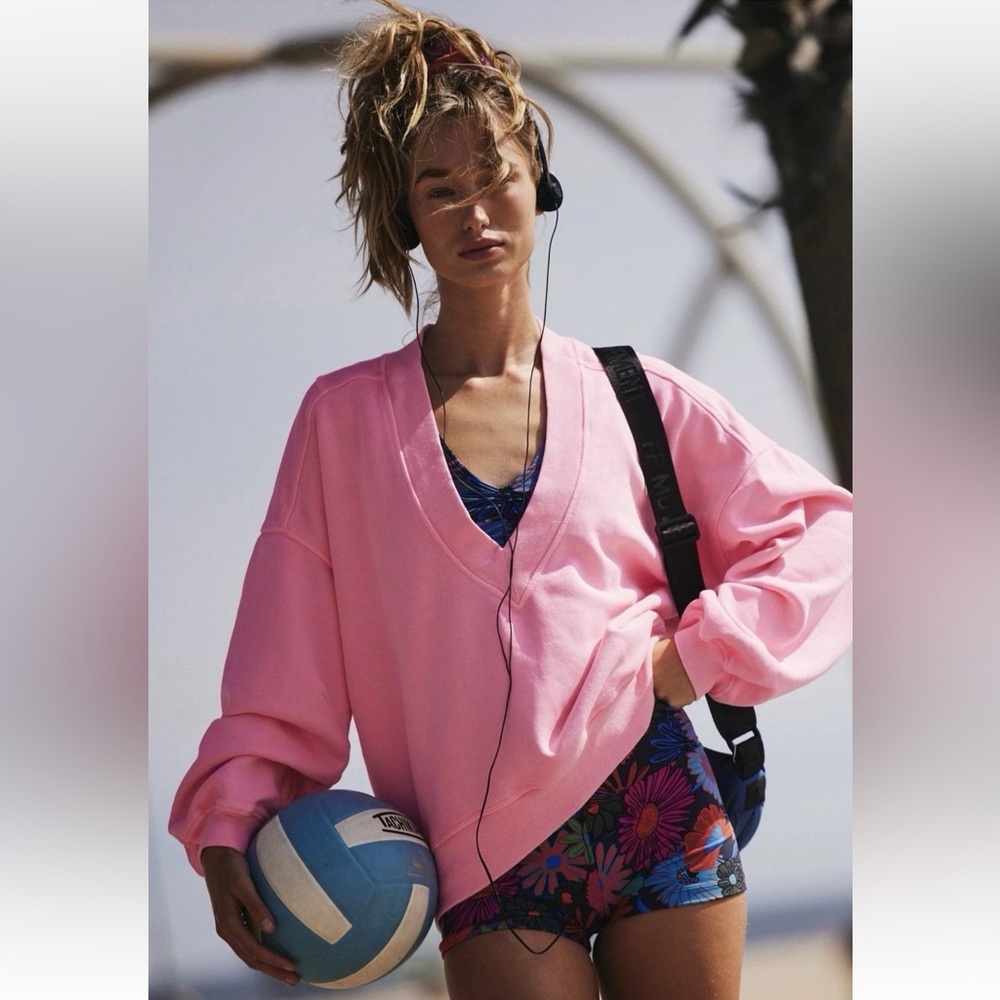NWD Free People FP Movement Jumpball Pullover V Neck Pink Lemonade Size: Small
